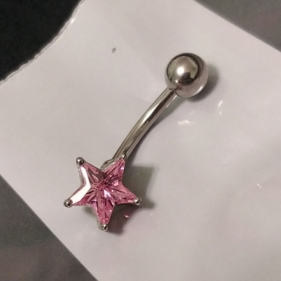 Star Pink Diamond Silver Belly Piercing Jewelry - Picture 4 of 6